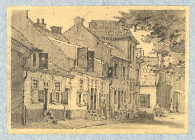 35346 Gezicht op enige huizen aan het Geertebolwerk te Utrecht met rechts de ingang van de Andreasstraat.